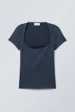 Dark Blue - Open Neck T-shirt - 0