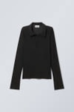 Schwarz - Transparentes Longsleeve-Polotop - 0
