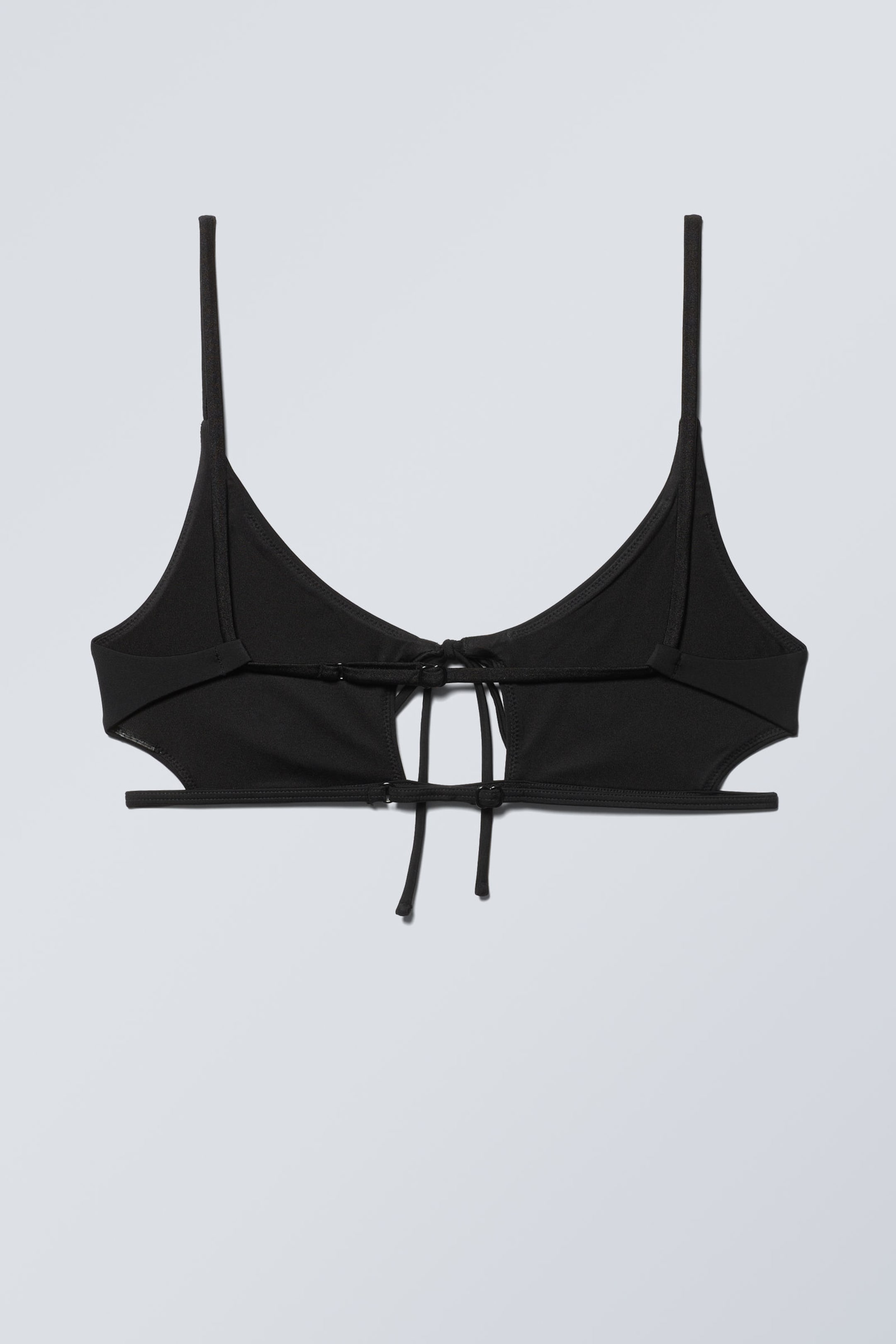 Zwart - Bikinitop met smalle strikbandjes - 2