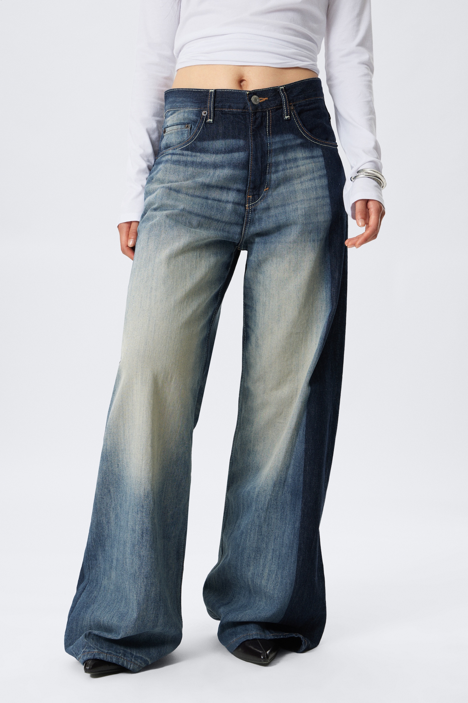 Solar Loose Wide Leg Unisex Jeans - Laser Board Blue - Medium Blue/Emerald Rinse - Bleu foncé - 7