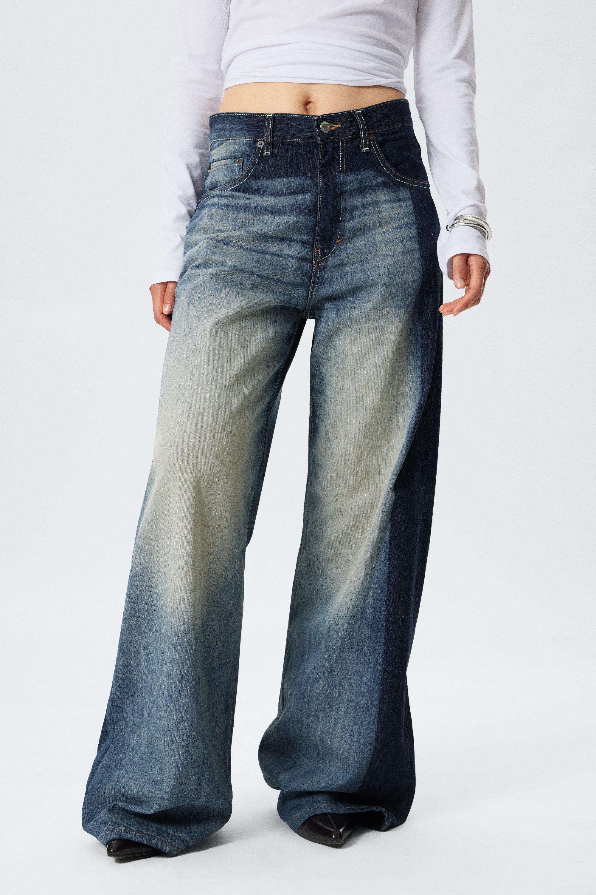 Laser Board Blue - Medium Blue - Solar Loose Wide Leg Unisex Jeans - 4