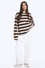 Striped Dark Brown/Dusty Pink - Longsleeve-Shirt aus Baumwolle - 1
