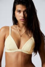 Light Yellow - Ribbed V-neck Bikini Top - 0