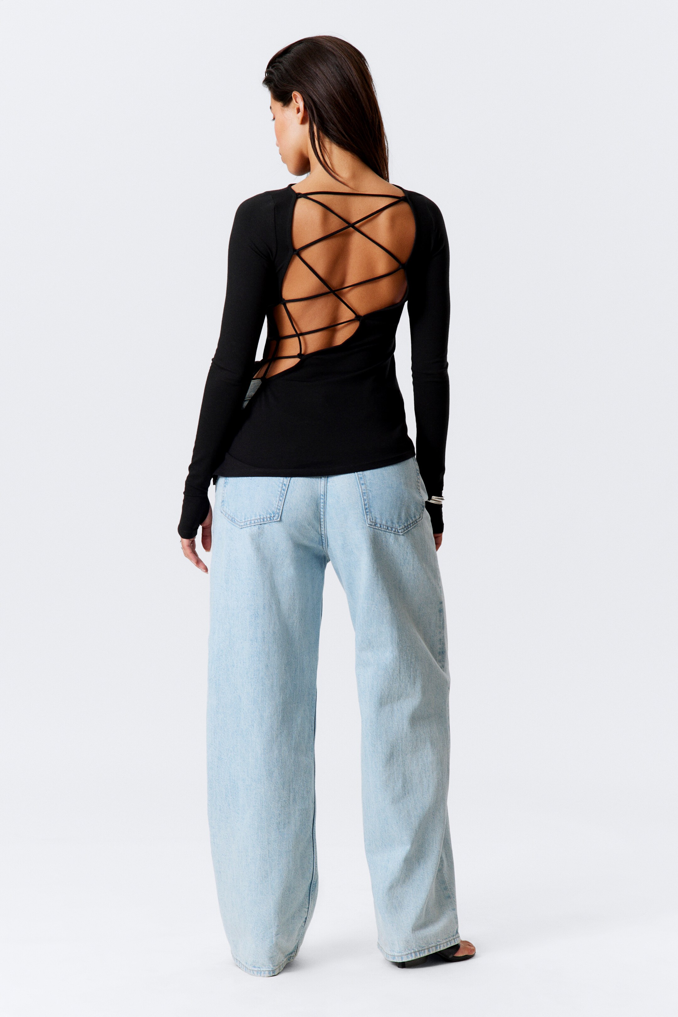 View larger image: Asymmetric Long-Sleeved Cross Back Top - Black - Ladies | H&M GB 3
