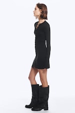 Noir - Mini-robe à pressions et manches longues - 1