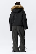 Black - Oversized Puffer Jacket with Faux Fur - 3