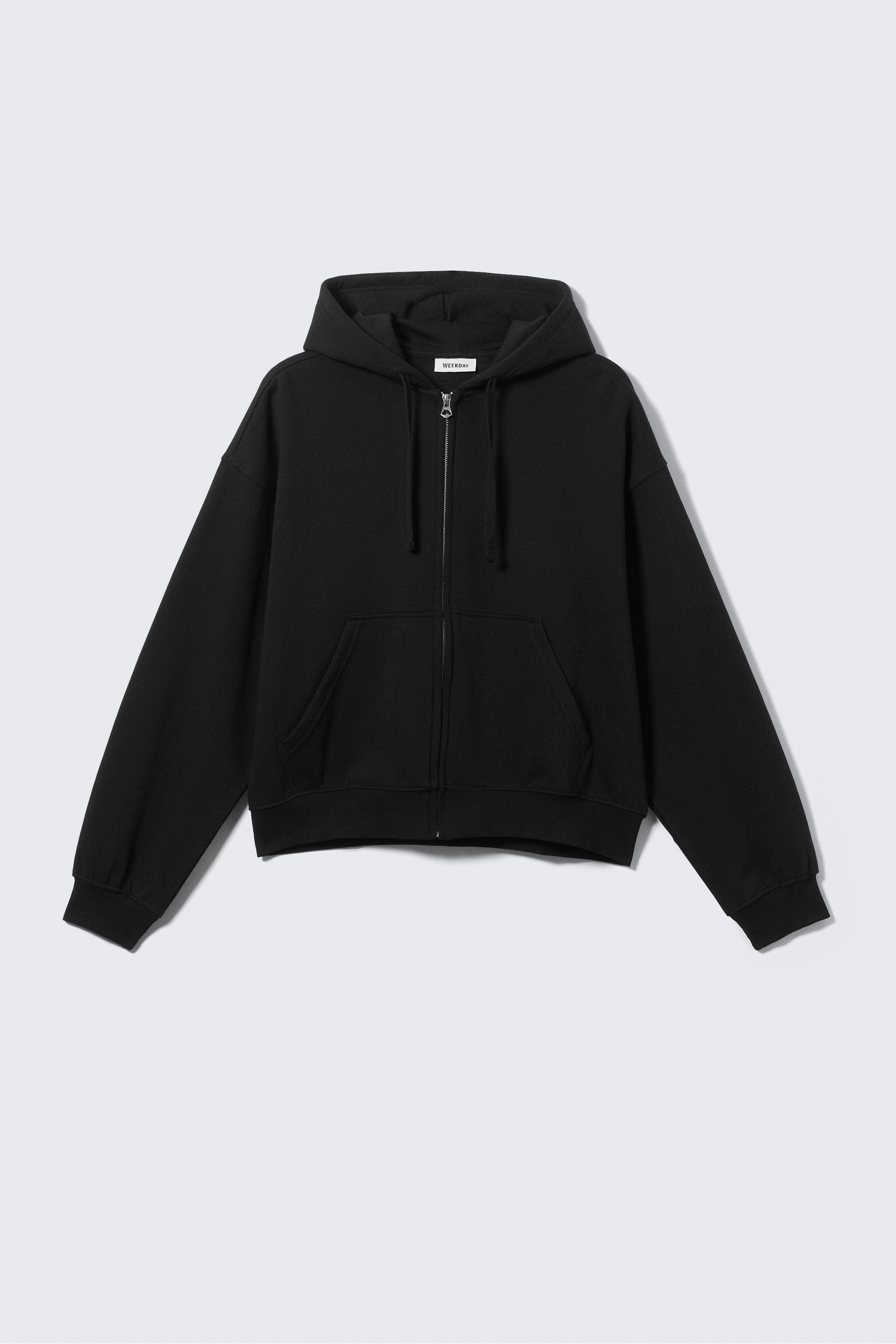 Sudadera boxy con capucha y cremallera - Negro/Gris claro jaspeado