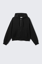 Noir - Sweat à capuche carré zippé d'épaisseur moyenne - 0