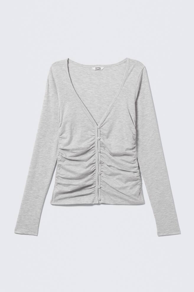 BELLE B RUCHED V-NECK CARDIGAN - Light Grey Melange/White/Pink - 1