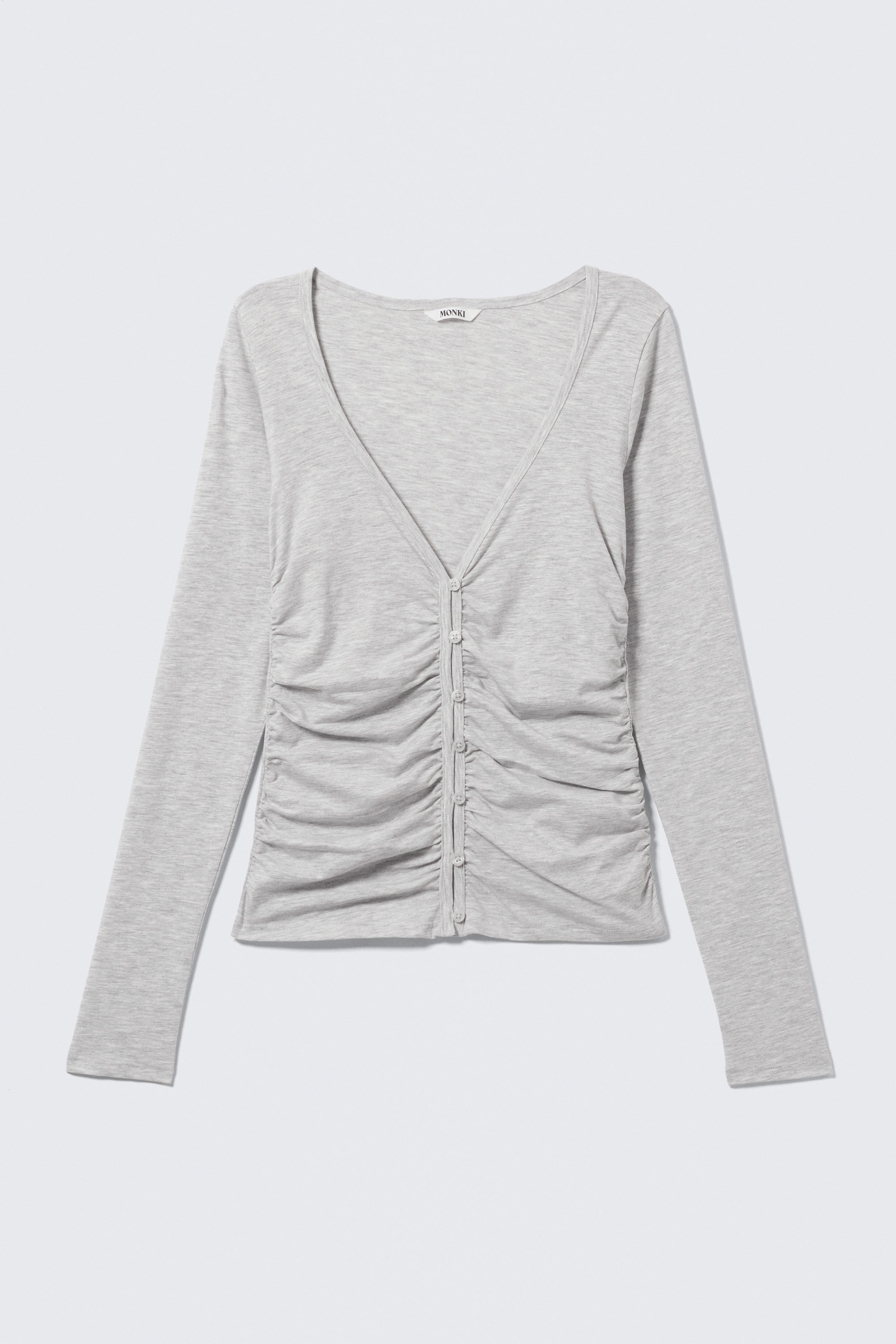 Hellgrau meliert - BELLE B - GERAFFTER CARDIGAN MIT V-AUSSCHNITT - 1