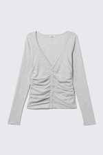 Hellgrau meliert - BELLE B - GERAFFTER CARDIGAN MIT V-AUSSCHNITT - 0