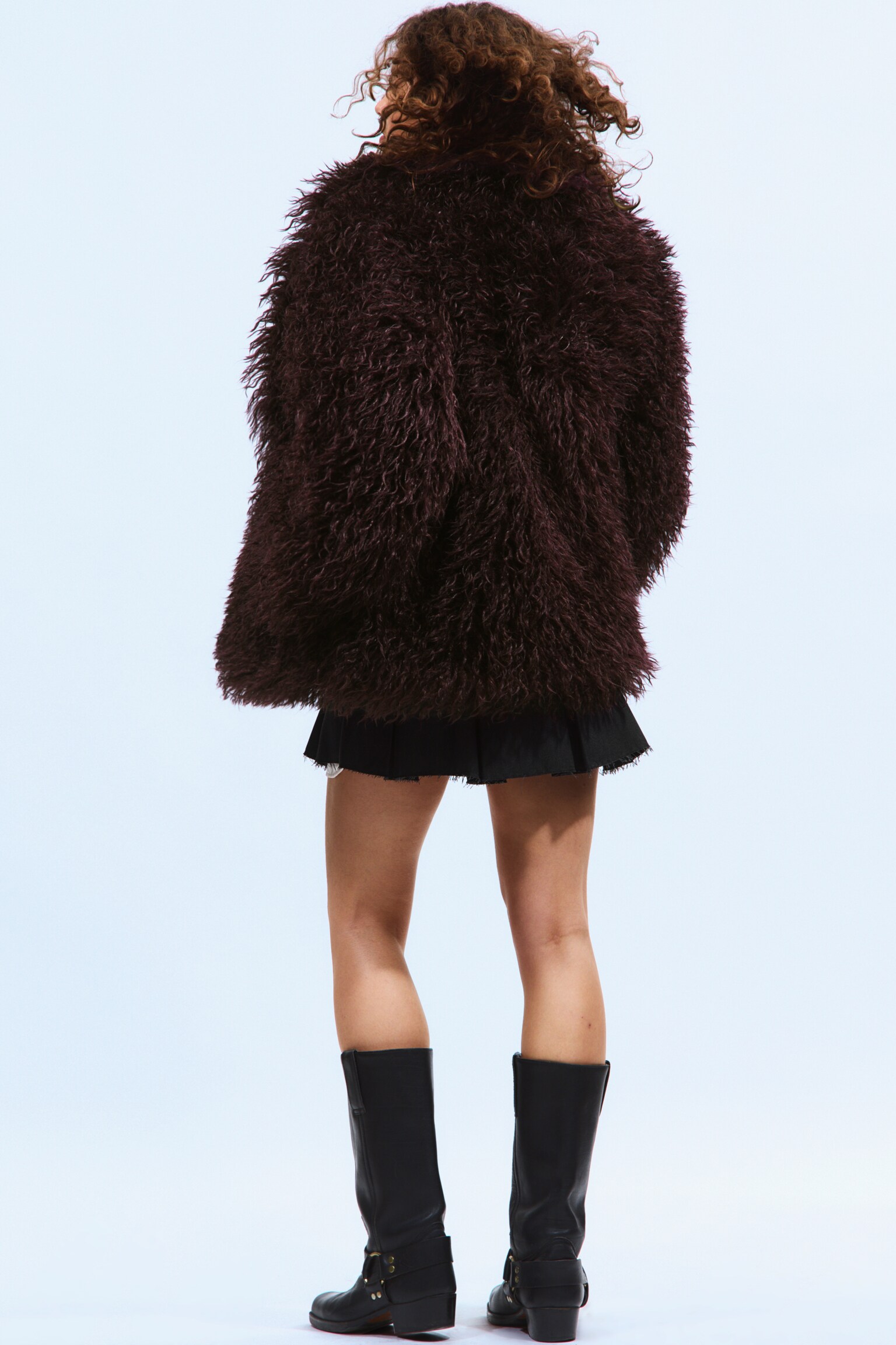 Faux Fur Jacket - Burgundy/Dark Brown/Beige/Brown Leopard Pattern - 3