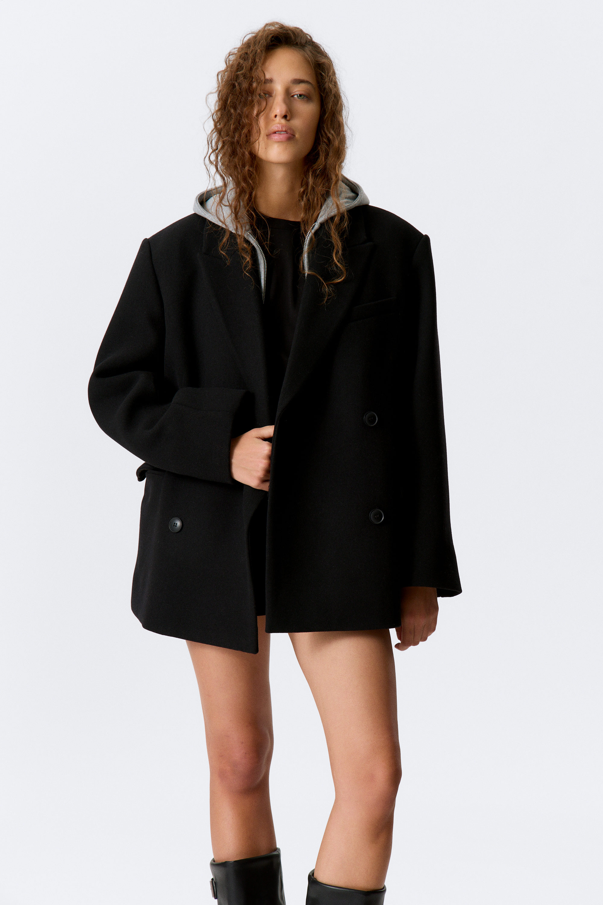 Schwarz - Zweireihiger Oversize-Blazer aus Wollmischung - 2