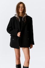 Noir - Blazer croisé oversize en laine mélangée - 1