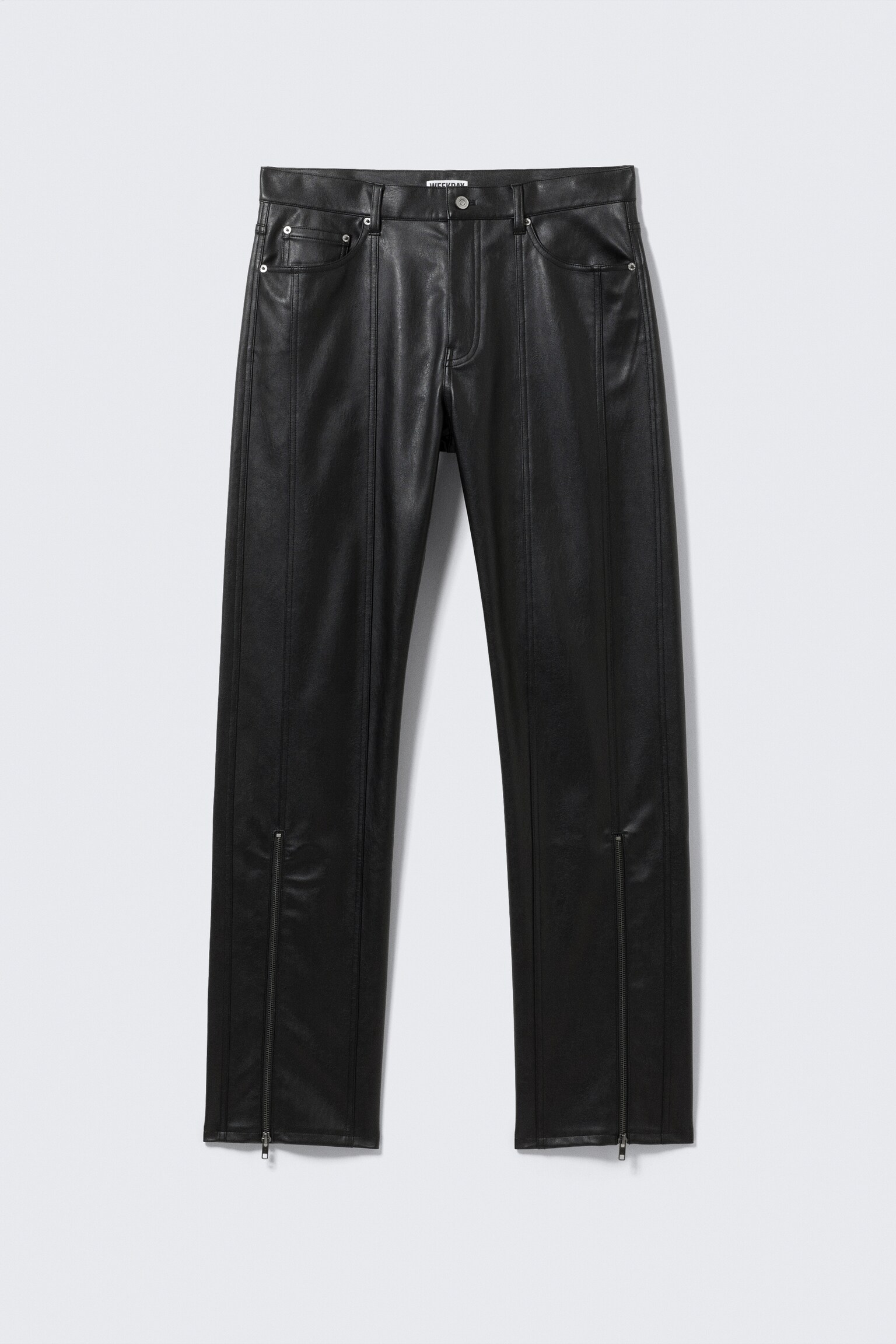 Pantalones de piel sintética con cremalleras en los bajos - Negro