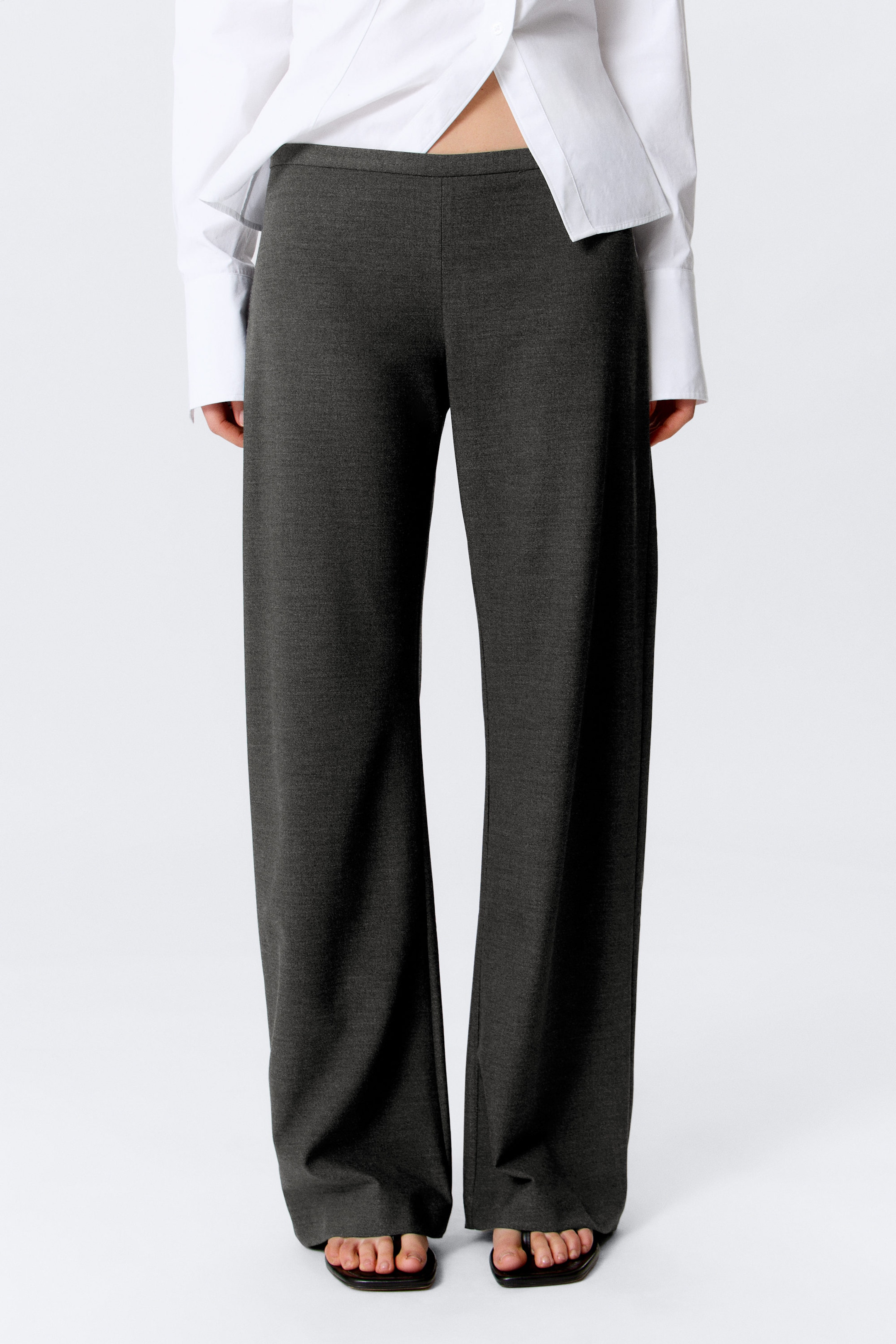 Dark Grey Melange - Low Rise Side-Zip Suiting Trousers - 2