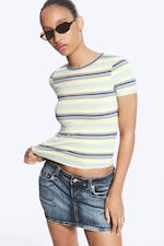 Randig Blå/Gul - Tight mini-t-shirt - 0