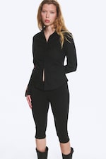 Black - Long-Sleeved Hook-and-eye Top - 0