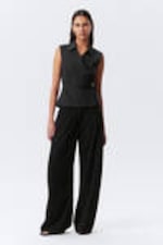 Striped Black - Sleeveless Cotton Wrap Top - 2