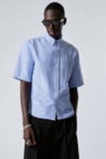 Light Dusty Blue - Loose Fit Short-Sleeved Button-down Shirt - 0