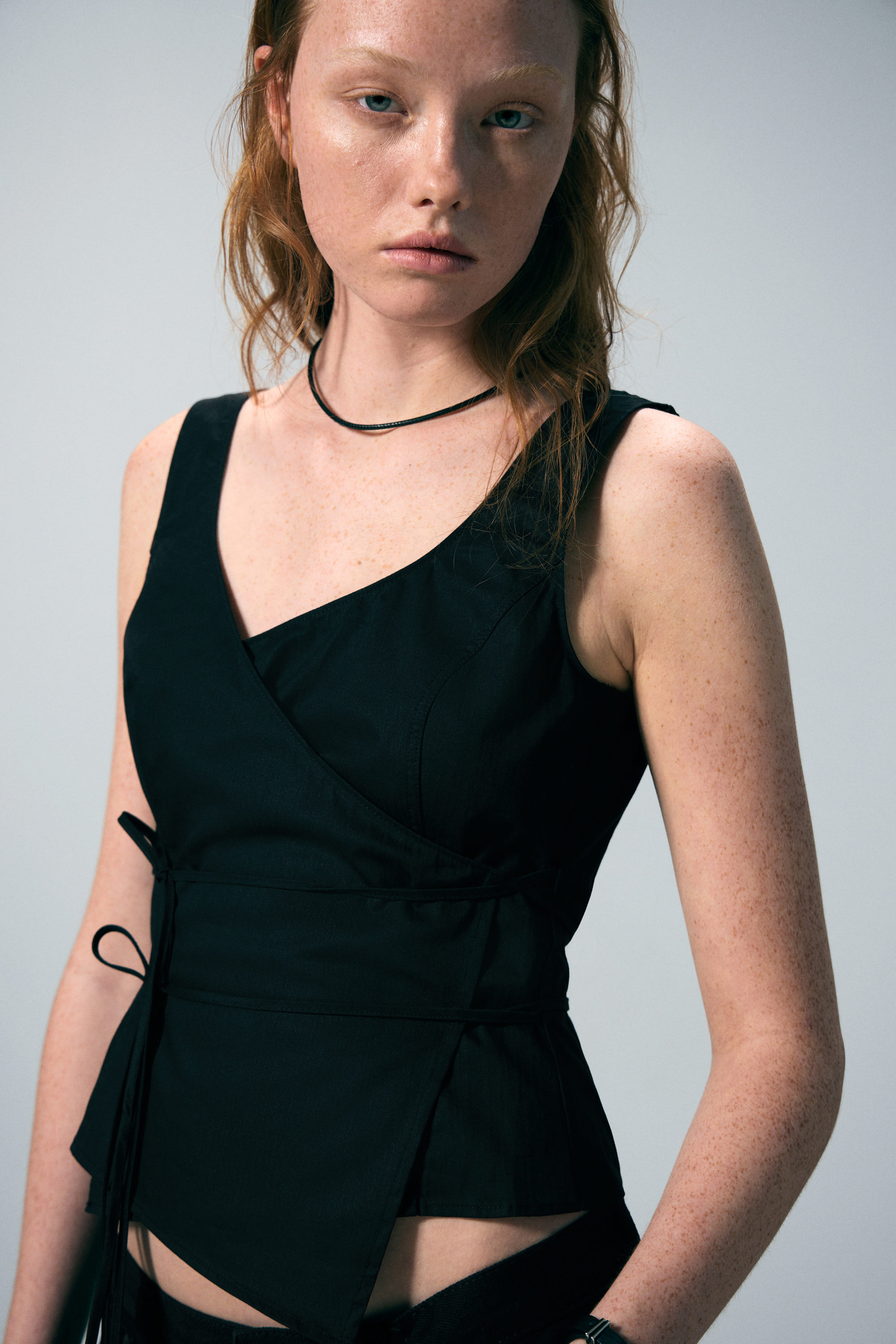 Black - Asymmetric Wrap Strap Top - 3