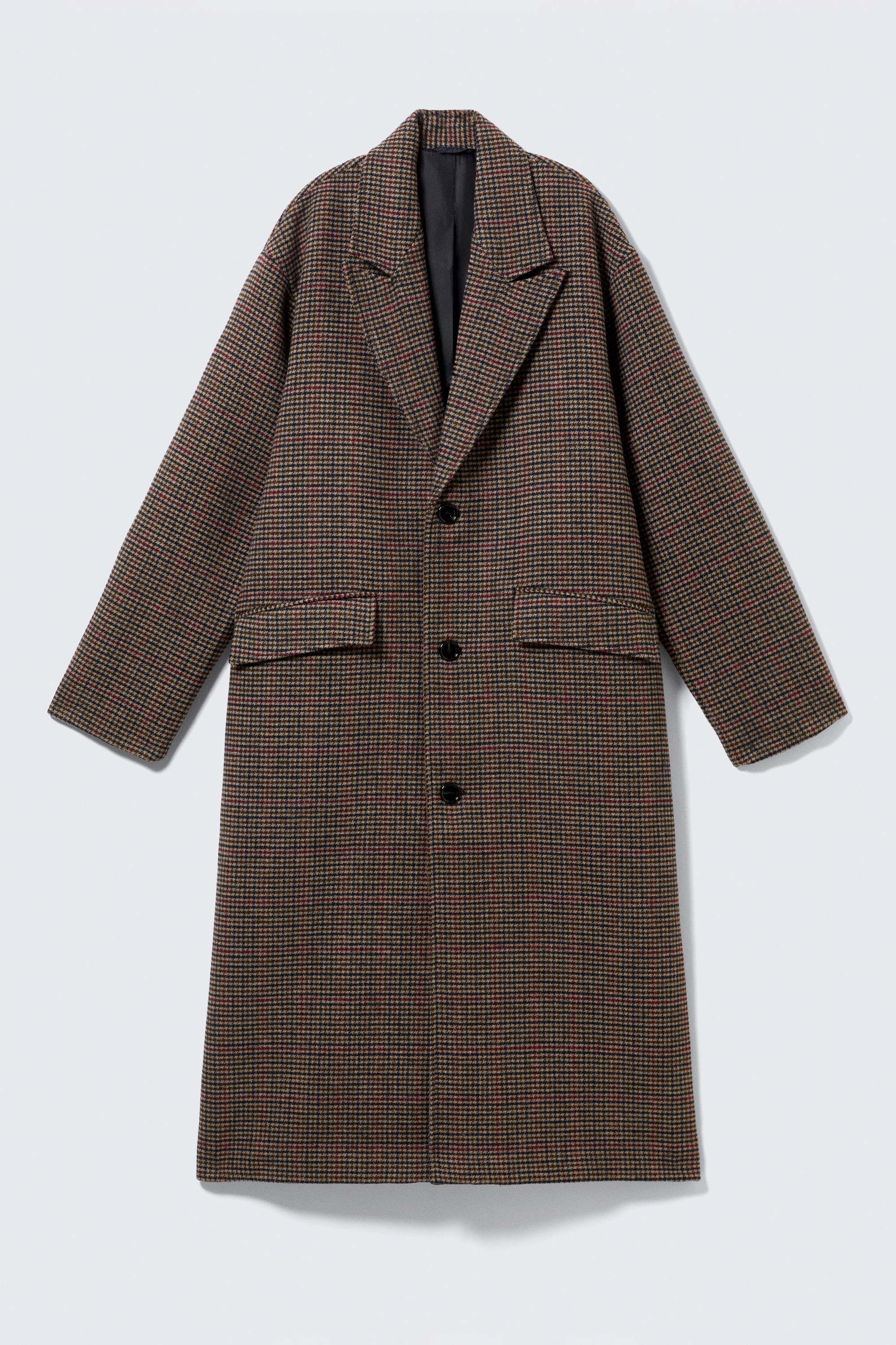 Abrigo de mezcla de lana de corte oversize - Beige Multi Check/Negro