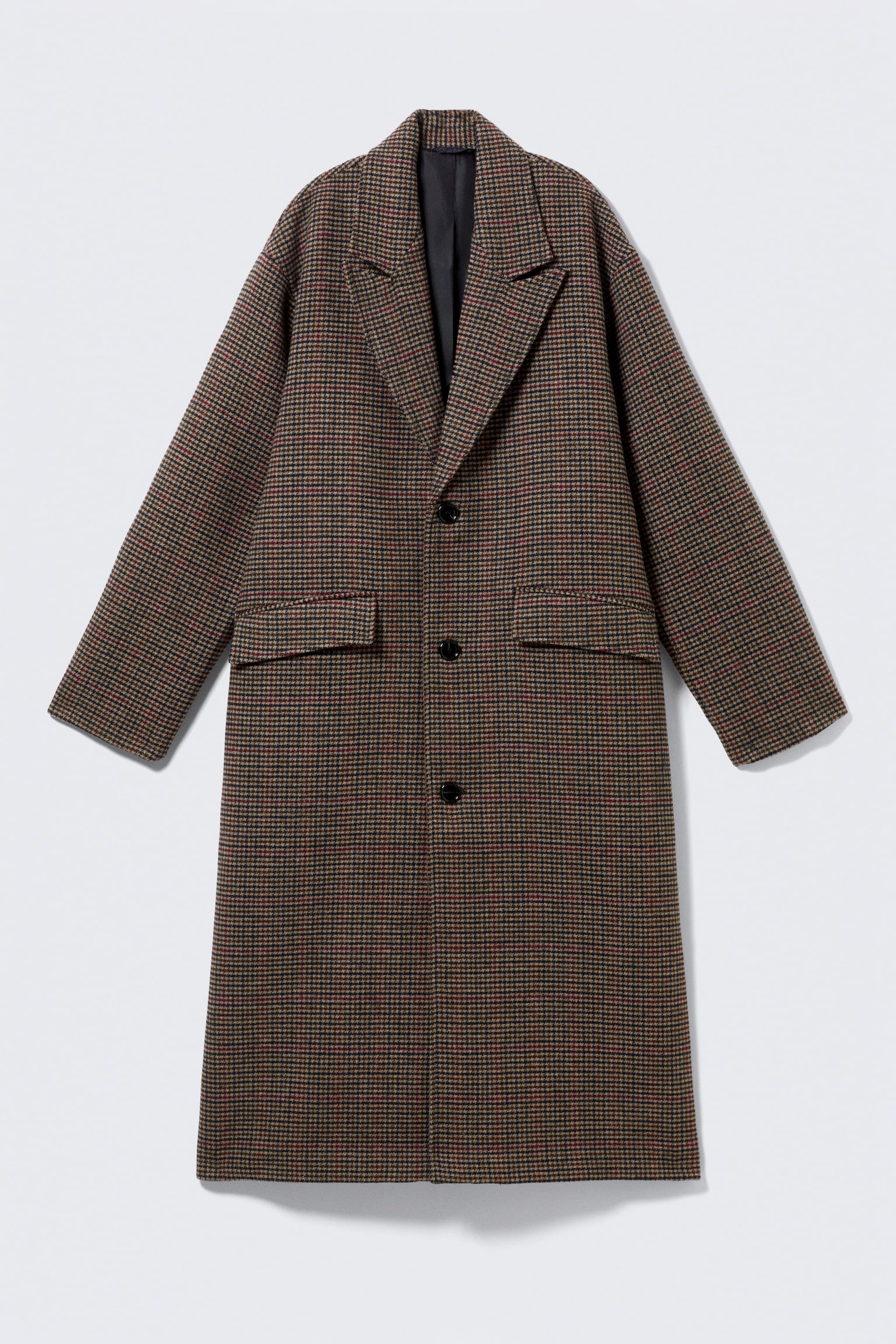 Oversized Single-Breasted Wool Blend Coat - Beige Multi Check