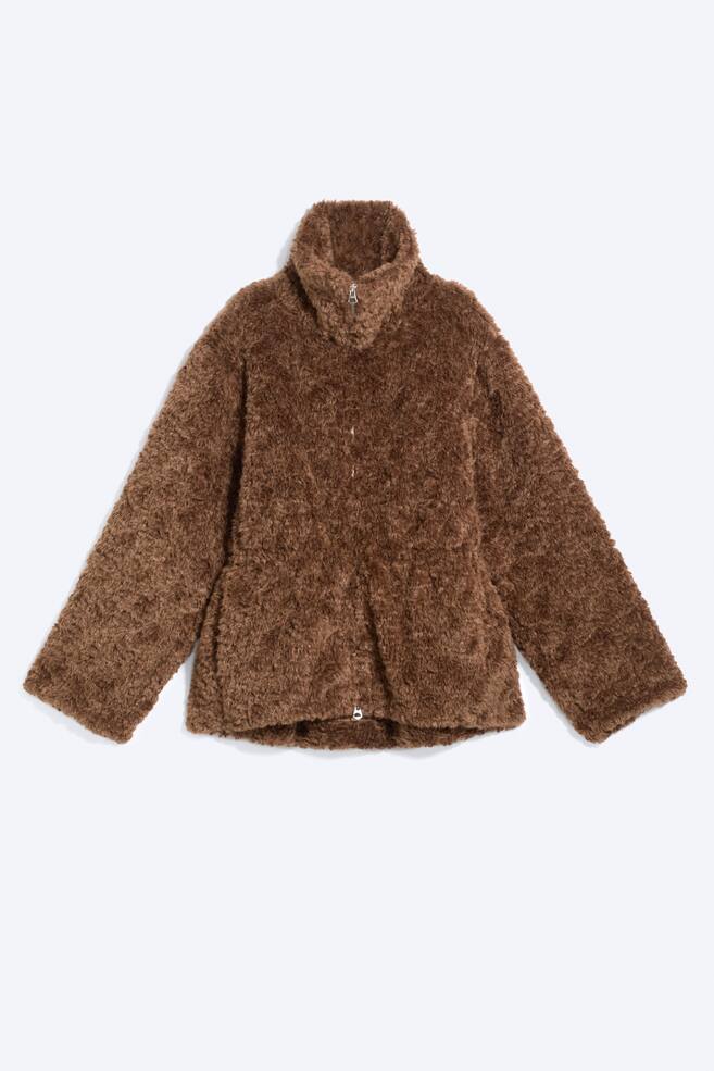 Waisted faux fur jacket - Dusty Brown - 1