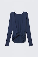 Dark Blue - Open Back Long-Sleeved Top - 4