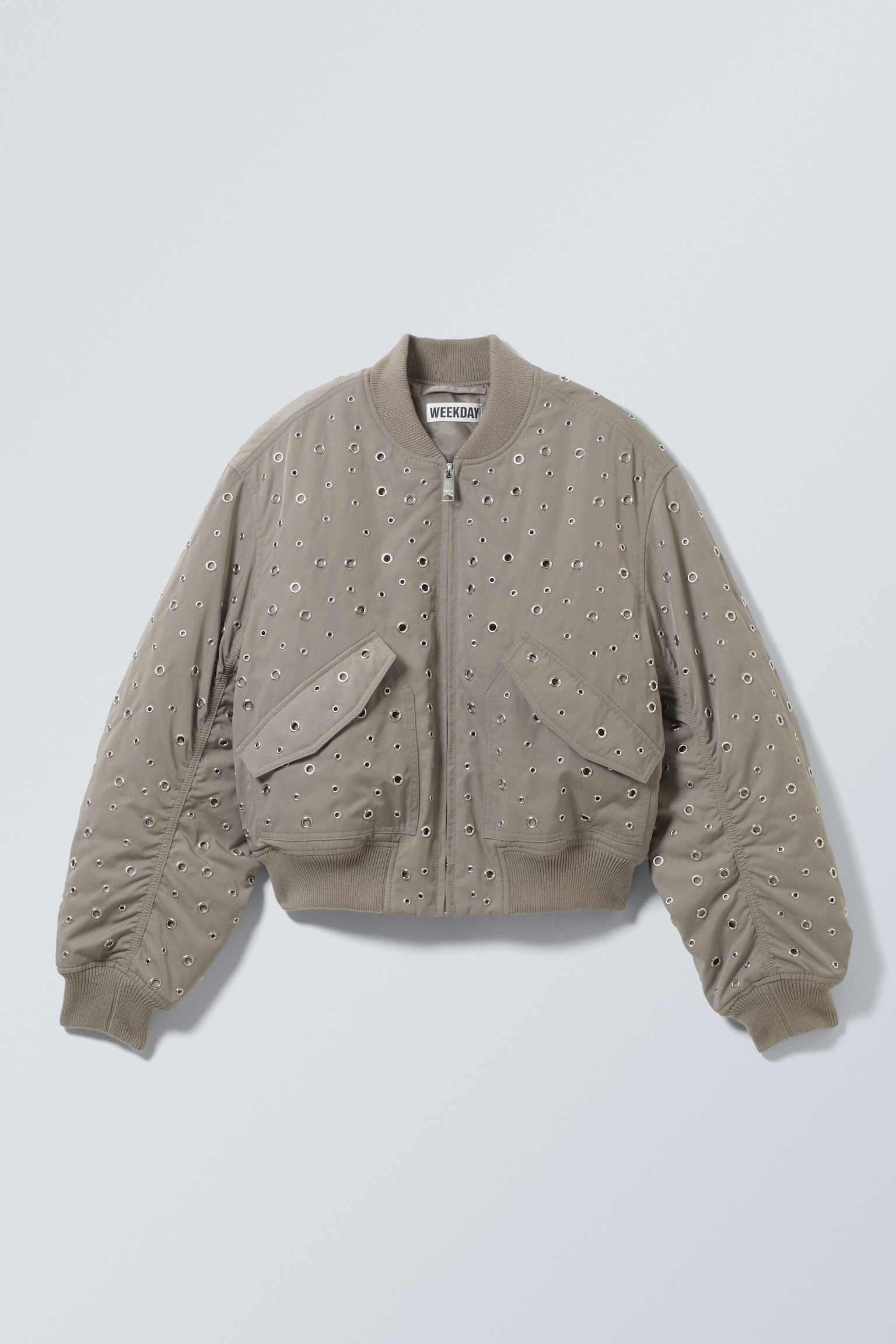 Cropped Eyelet Bomber Jacket - Dusty Mole
