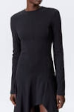 Zwart - Asymmetrische midi-jurk met lange mouwen - 1
