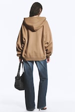 Mörkbeige - Oversized kraftig hoodie med dragkedja - 2
