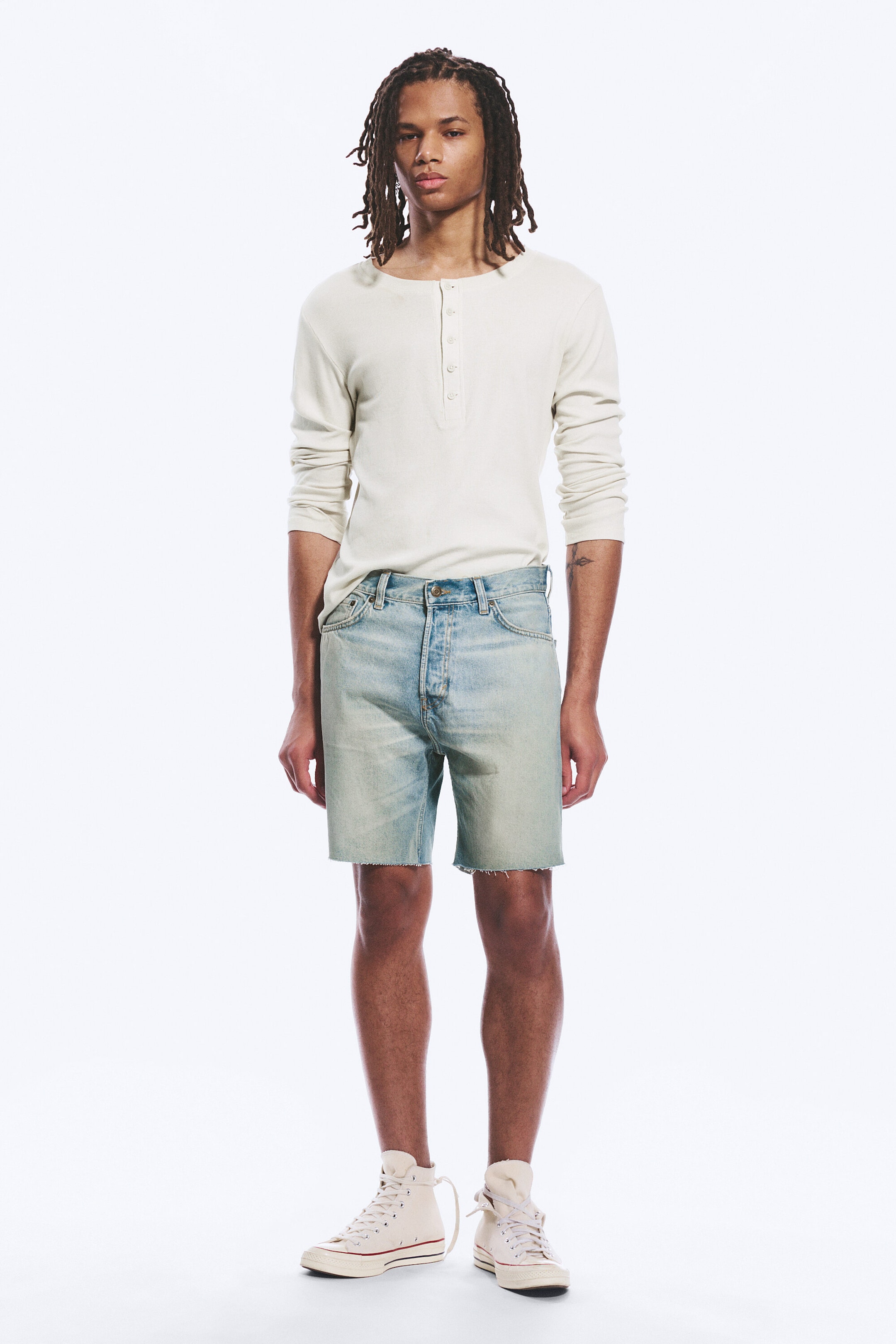 Port Blue - Light Blue - Space Relaxed Mid-thigh Denim Shorts - 1