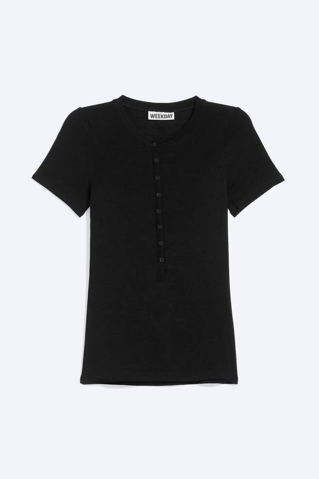 Henley Short-sleeved Top - Black/White/Light Dusty Grey Melange/Dusty Khaki Green - 1