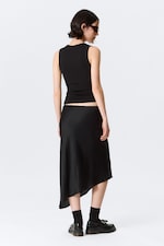 Black - Low Rise Satin Midi Skirt - 3