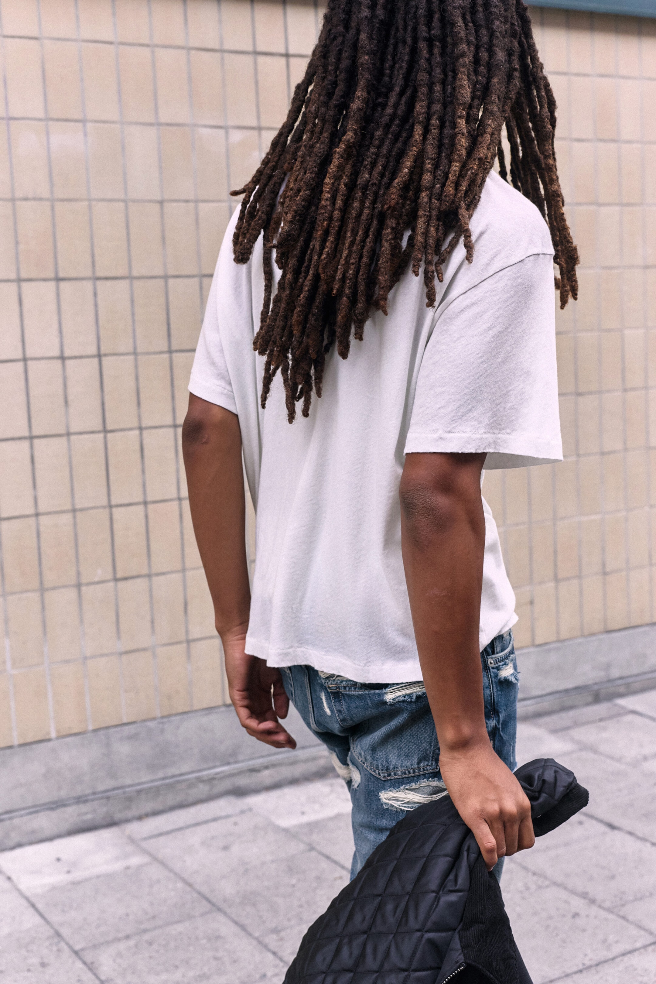 White - Bowie trashed slub tee - 4