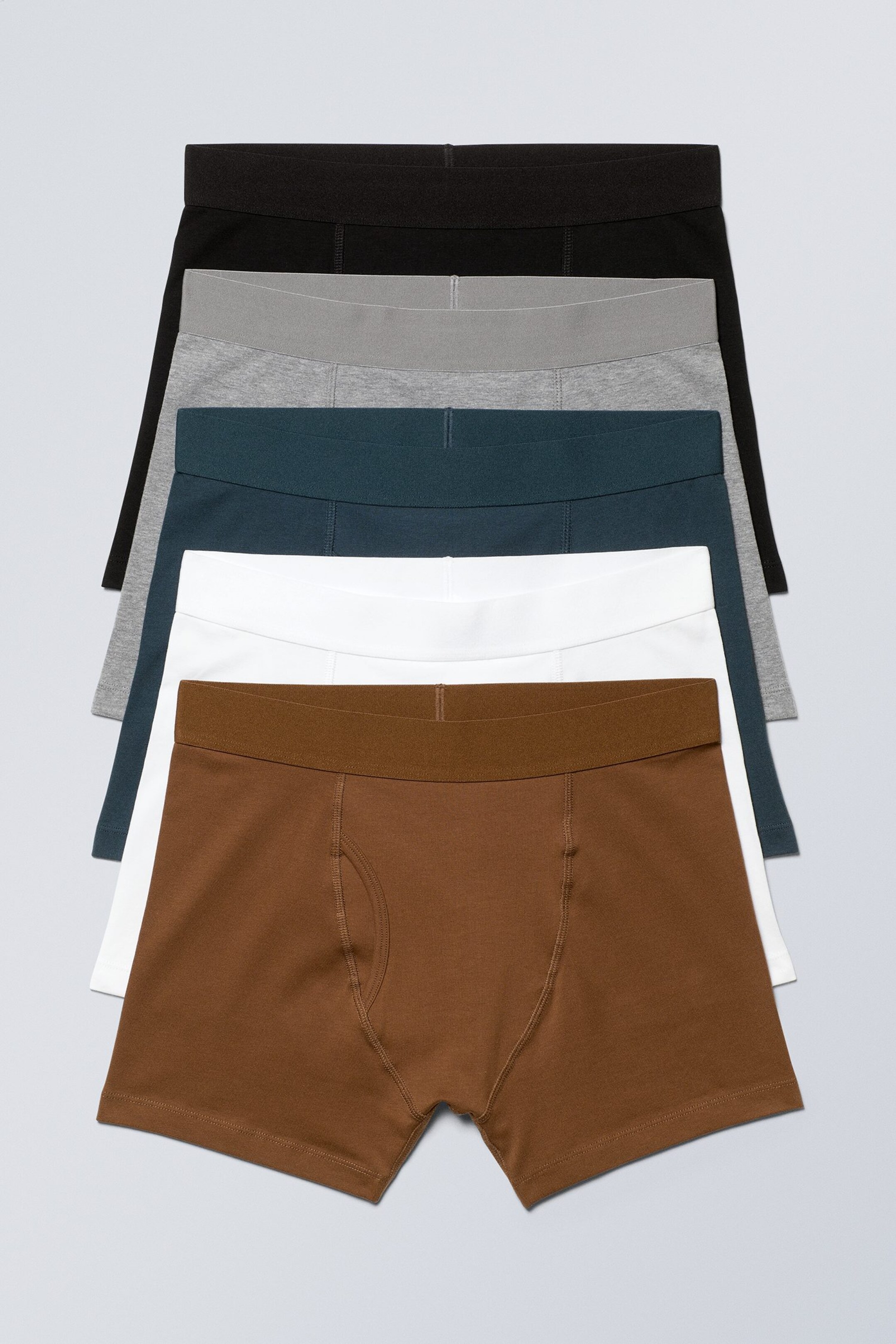 Schwarz/Grau/Blau/Weiß/Braun - Boxershorts 5er-Pack