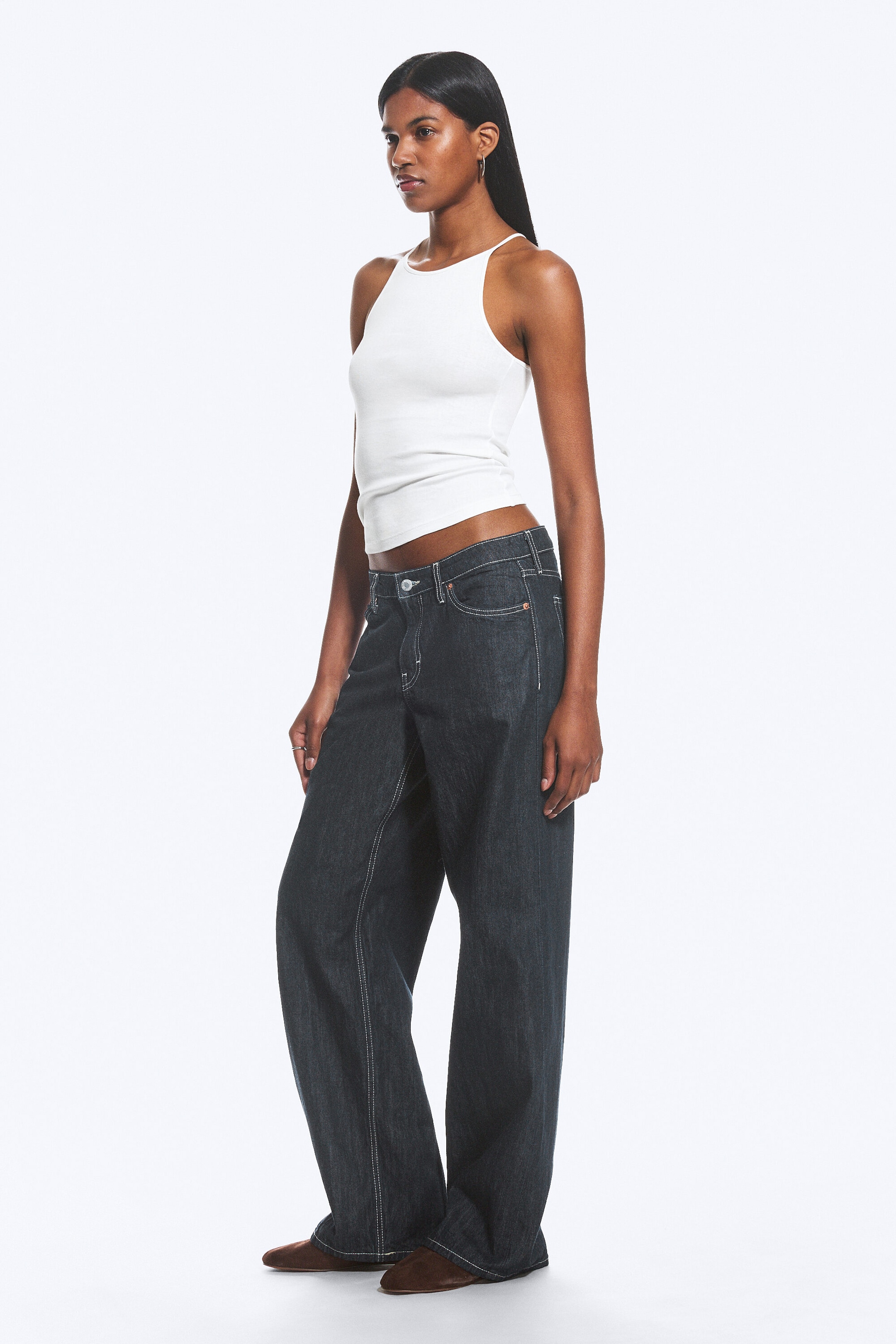 Blue Rinse - Dark Blue - Ample Low Rise Loose Wide Jeans - 2