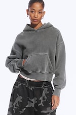 Gris foncé délavé - Sweat à capuche boxy en molleton de coton - 1
