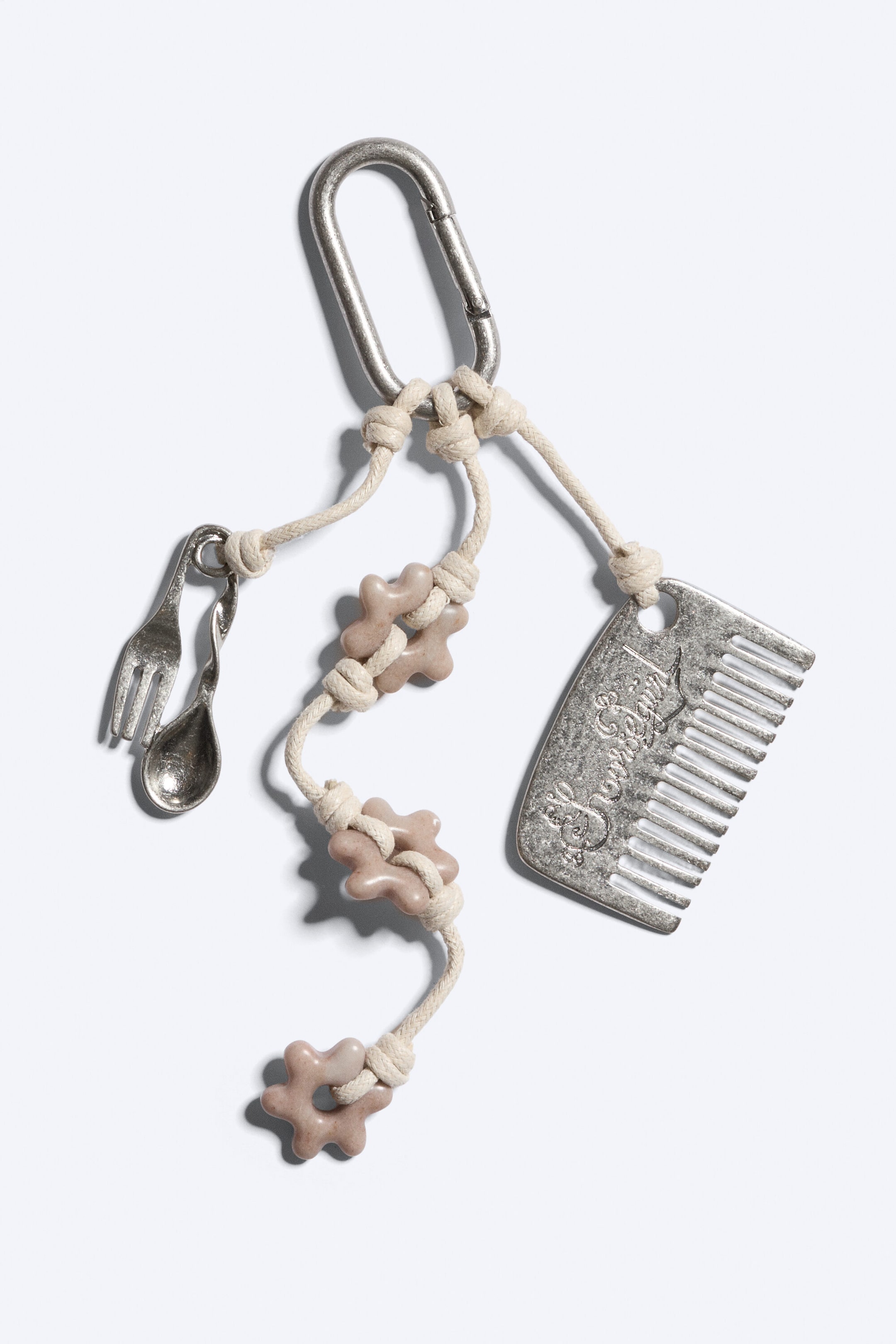 Beige/Silver - Multi Charm Keyring - 2