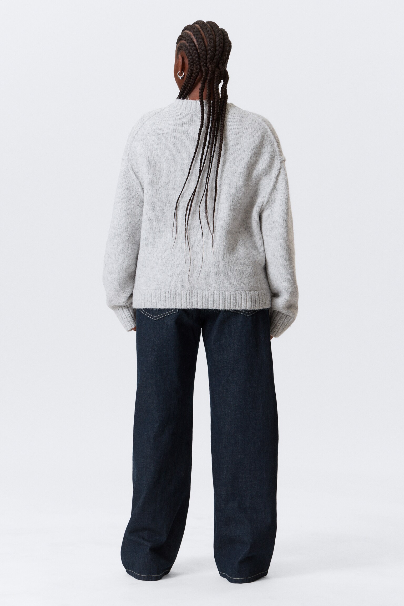 Locker gestrickter Cardigan mit V-Ausschnitt - Grau meliert/Dunkelbraun meliert/Dunkelblau - 5