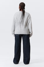 Grey Melange - Loose Fit Knitted V-neck Cardigan - 3