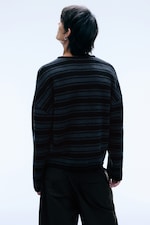 Black/Blue Stripe - Boxy Knitted Sweater - 3