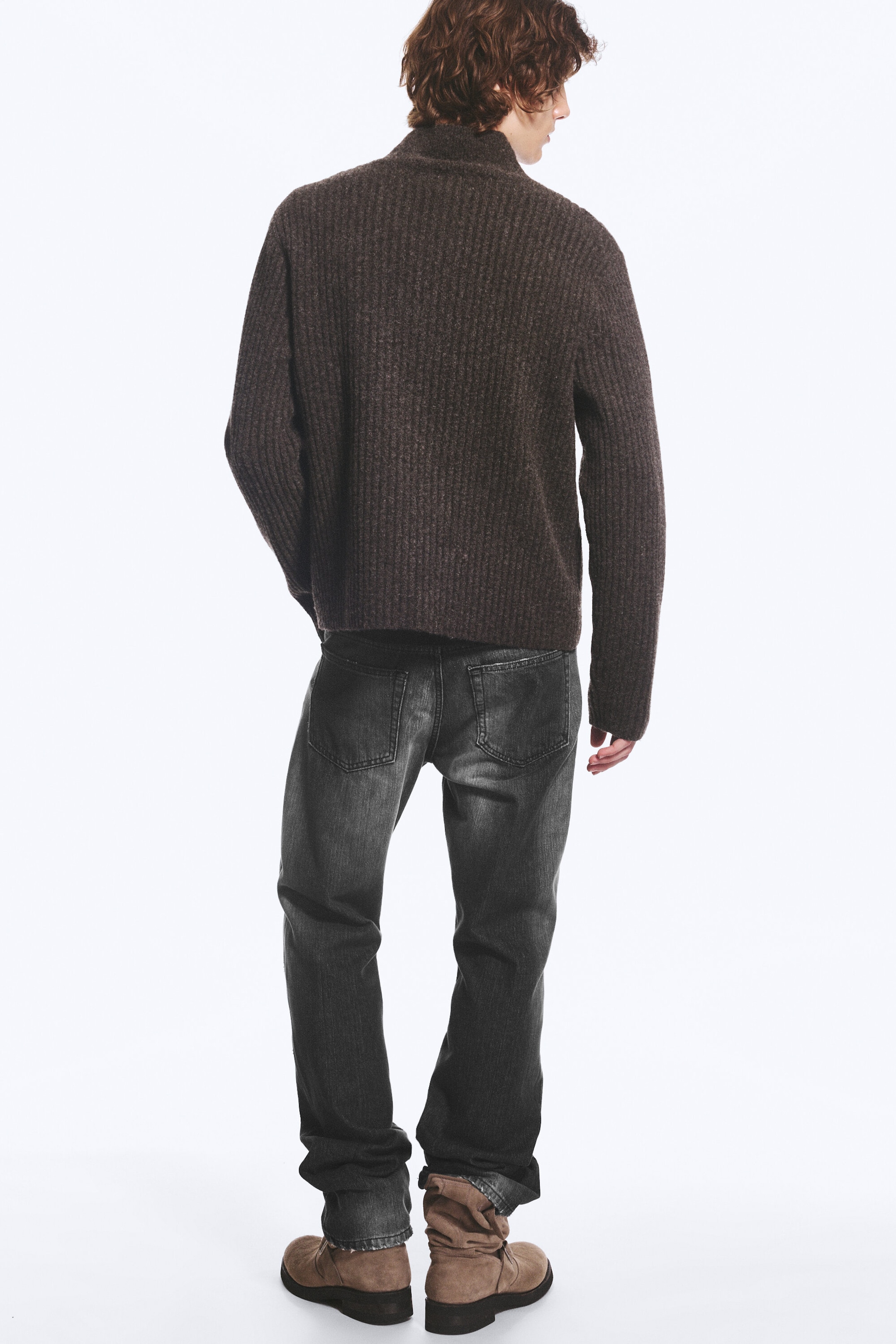 Dunkelbraun - Half-Zip-Sweater aus Wollmischung - 3