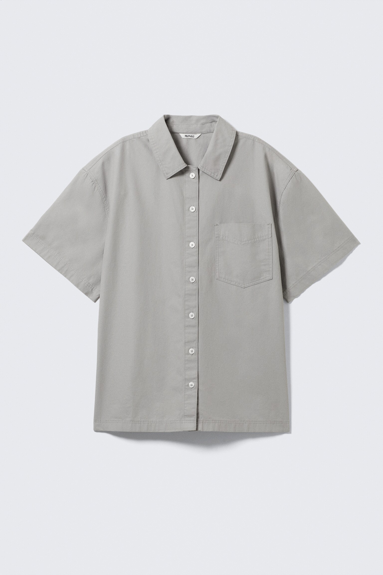 Oversized kortærmet skjorte i bomuldslærred - Lysegrå/Beige - 2