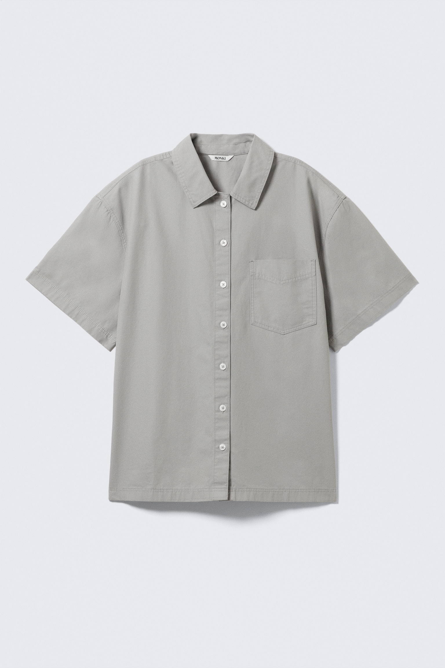 Camisa de manga curta em lona de algodão oversized - Cinzento-claro/Bege - 2