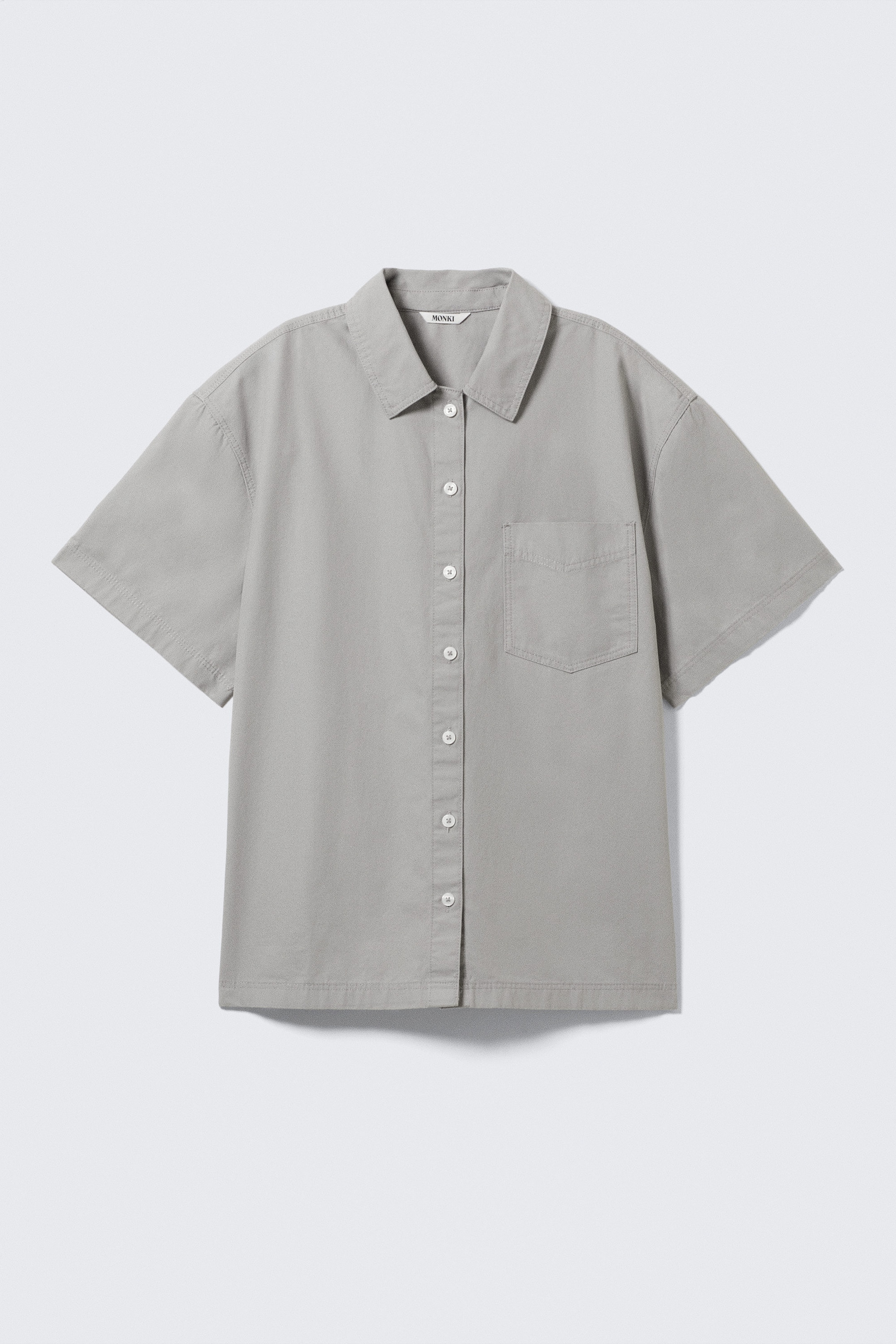 Ljusgrå - Oversized kortärmad skjorta i bomullscanvas - 1