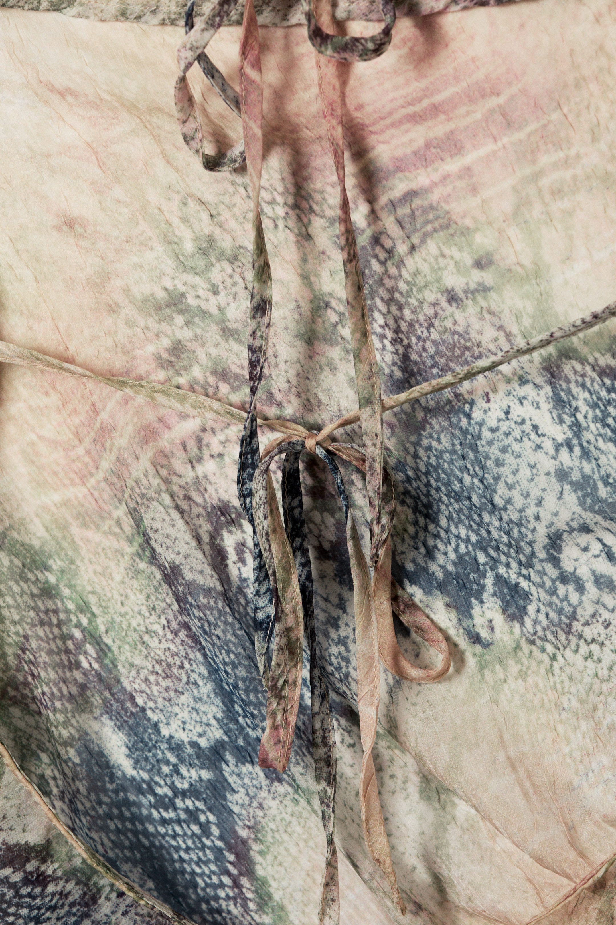 Beige - Snakeskin-patterned - Long-Sleeved Asymmetric Satin Mini Dress - 6