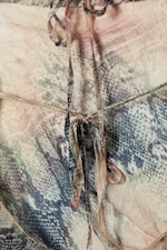 Beige - Snakeskin-patterned - Long-Sleeved Asymmetric Satin Mini Dress - 6