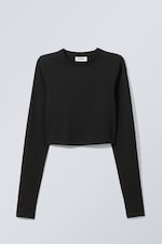 Black - Mini Long Sleeve Crop Top - 0